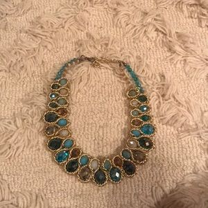 Blue and Gold Beaded Bib Necklace